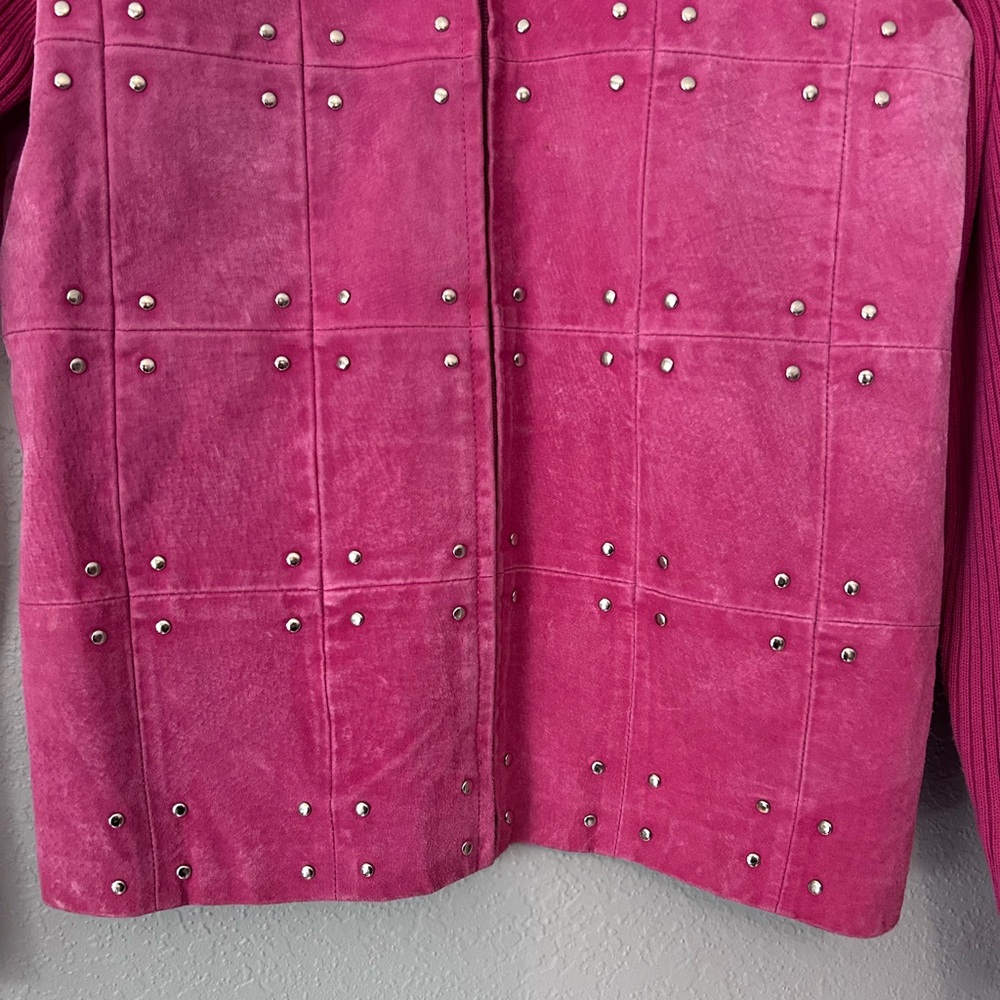 Escapade Studded Suede Knit Pink Jacket Sweater Size M - Picture 7 of 15